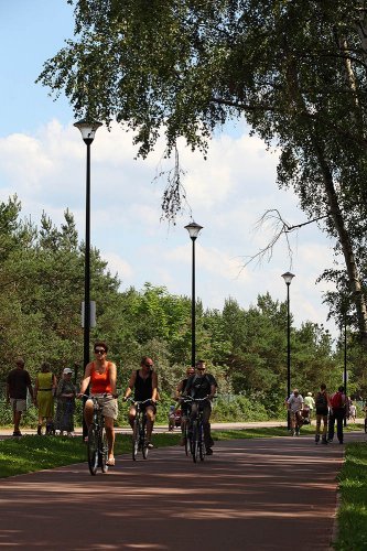 Prowadzące do plaży ścieżki rowerowe oraz alejki spacerowe w Parku im. Reagana.