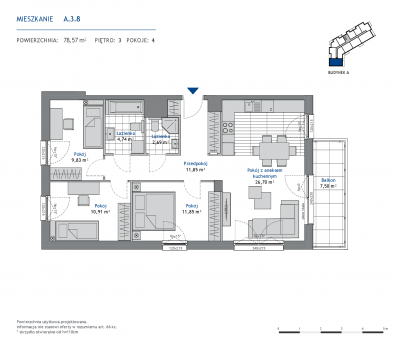 Rzut mieszkania nr: A.3.8