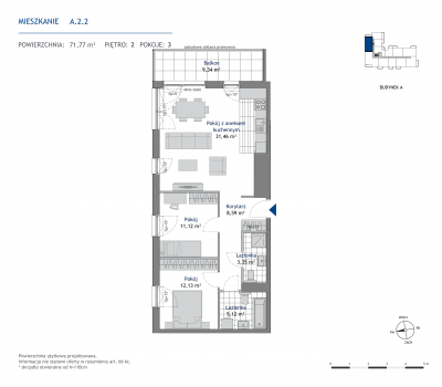 Rzut mieszkania nr: A.2.2