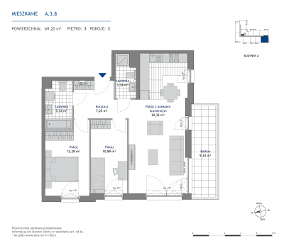 Rzut mieszkania nr: A.3.8