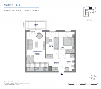 Rzut mieszkania nr: B.1.5