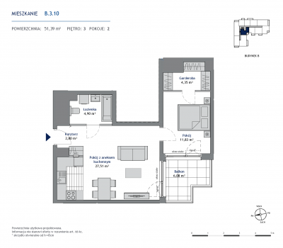 Rzut mieszkania nr: B.3.10