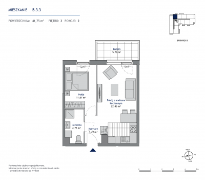 Rzut mieszkania nr: B.3.3