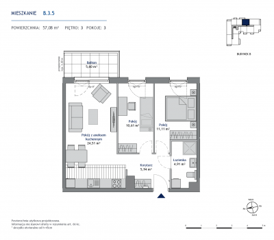 Rzut mieszkania nr: B.3.5