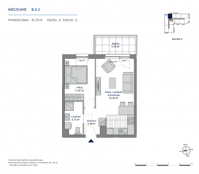 Rzut mieszkania nr: B.4.3