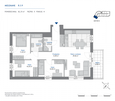 Rzut mieszkania nr: B.3.9