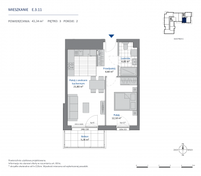 Rzut mieszkania nr: E.3.11