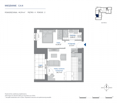 Rzut mieszkania nr: E.4.4