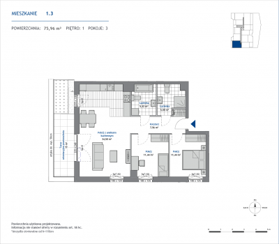 Rzut mieszkania nr: 1.3