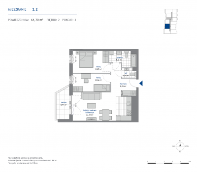 Rzut mieszkania nr: 2.2